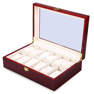 Whole-2016 New 12 Grid Wood Watch Display Box Case Transparente Tragaluz Caja de regalo Joyas Colecciones Almacenamiento Display Case267P