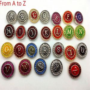 Lotes completos de 26pcs Lotes iniciales A-Z Alphabet Letter Rhinestone 18 mm Botones de jengibre para jengibre para el botón Snap Chunk Chunk Botón DIY Snap295i