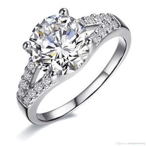Entier - Bague en diamant synthétique SONA 2 carats pour femmes Bandes de mariage Bague de fiançailles Argent plaqué or blanc belle promesse Prong 2933