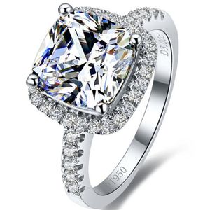 Bague de mariage entière 2CT SONA diamant synthétique excellent coussin coupe princesse certificat blanc 925 argent Sterling Platinum274o