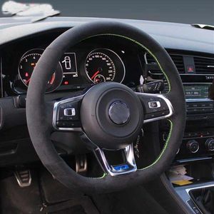 Todo Alcantara cosido a mano protector para volante de coche para Volkswagen VW Golf 7 GTI Golf R MK7 VW Polo GTI Scirocco 2015315C2206