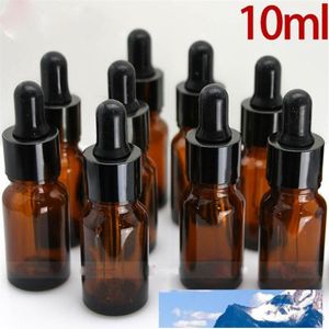 Flacons compte-gouttes en verre ambré entier de 10 ml pour jus de vapeur avec bouchon compte-gouttes en verre en caoutchouc noir 10 ml E Bouteille en verre liquide172v