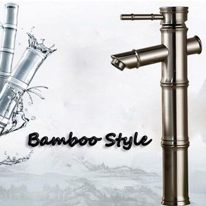 Robinet de salle de bains en Nickel brossé, ensemble et détail, Style bambou, trou de poignée simple, mitigeur d'évier monté sur le pont 2428
