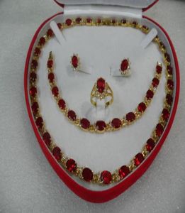 Cadeau de fête des mères bon marché, véritable rouge rubis or rempli, boucle d'oreille, Bracelet, collier, anneau 3663950