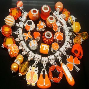 Todo a granel, 100 Uds., lote de abalorios de color naranja mezclados para la fabricación de joyas, abalorios sueltos DIY con agujeros grandes para pulsera europea 280l