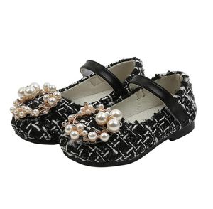 Zapatos para niñas enteras perlas perlas princesa disfraz tweed baby mary janes zapatos a cuadros pequeños pequeños