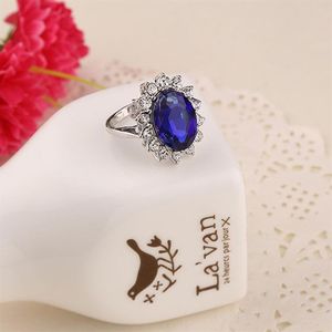 Princesa británica Kate de lujo Diana William William Wedding Blue Sapphire Ring set Pure Solid 240x