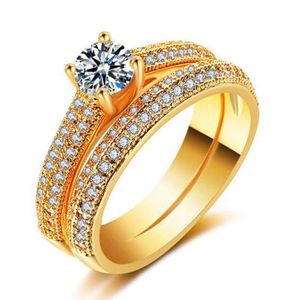 Conjunto de anillos de boda nupciales blancos de lujo para mujer, joyería llena de plata 925, anillos de compromiso de piedra CZ para Wom289G
