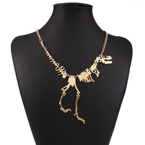 Todo nuevo estilo Punk gótico tiranosaurio esqueleto dinosaurio collar hueso Funky cadena colgante plata Color1304f