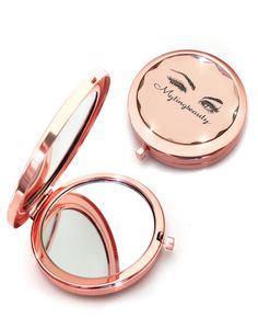 Espejo de bolsillo plegable decorativo de mano profesional, espejo compacto personalizado de oro rosa con Logo1080070