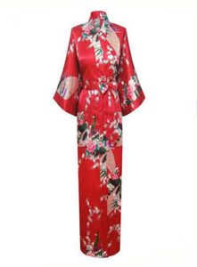 Todo rojo chino mujeres batas de rayón de seda camisones largos sexy Yukata kimono bata de baño ropa de dormir pijama femenino talla grande XXX3964924
