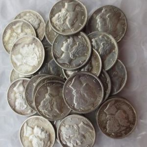 Réplica completa de monedas de diez centavos de cabeza de mercurio, un conjunto de 1916-1945, signo de fecha mixta, monedas de copia de fabricación chapadas en plata 3258