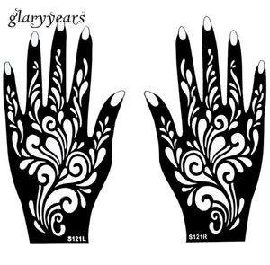 Hands de paires entières Mehndi Henné tatouage pochoir conception de motif de fleurs pour femmes peinture art de la main de corps jetable 20cm 11cm S6849077