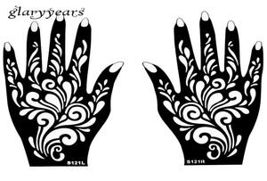Whole1 par de manos Mehndi Henna Tattoo Plantilla Diseño de patrón de flores para mujeres Pintura de arte de la mano de la mano 20cm 11 cm S4640159