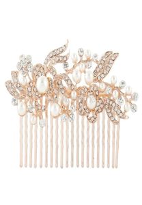 WholeBELLA 2015 bijoux de cheveux ton or Rose pour mariée fleur claire ivoire perle peigne à cheveux cristal autrichien casque accessoire5594715