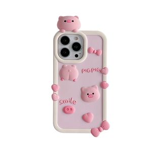 Vente en gros gratuit DHL 3D Silicone Téléphone Case Cochon Rose Pour iPhone 14 Pro Max 11 12 13 Pro Max Mignon Dessin Animé Antichoc Doux Couverture Arrière