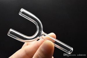 Vente en gros - 1 X Double Tube en verre transparent Snuff Sniffer Fumer des tuyaux en métal Snuff Snorter Cleaners