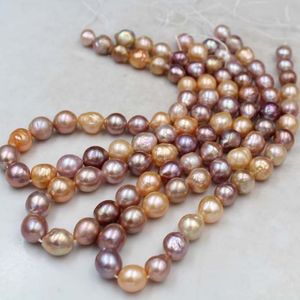 Venta al por mayor, collar de perlas barrocas coloridas de 10-12mm, perlas naturales de agua dulce, hebra de perlas sueltas, hebra de collar de perlas nucleadas