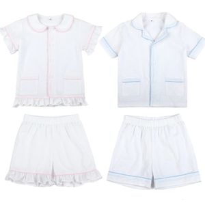 Vêtements de bébé en gros 100% coton blancs pour bébé pour les filles pour garçons de pyjamas ensembles de vêtements de nuit 2024 Summer Sibling Tenget Kids Pyjamas 240506