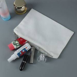 En gros 100% polyester toile 6 * 9inch sac de rangement vierge pour l'emballage maquillage avec une fermeture à glissière argentée Sac cosmétique blanc de voyage blanche sublimation