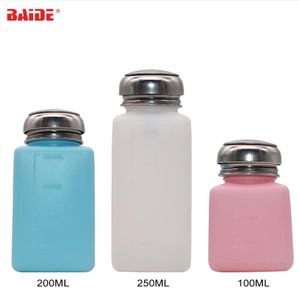 Wholesale 100ml/200ml/250ml Liquid Alcohol Press Nail Polish Remover Dispenser Pumping Bottle for Solvent Oil 120pcs/lot