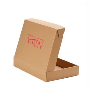 Venta al por mayor, 100 unids/lote, caja de cartón corrugado marrón reciclado personalizada, estampado impreso