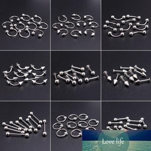 En gros 100pcs Lot Argent Corps Piercing En Acier Inoxydable Sourcils Lèvres Nez Bijoux Langue Du Ventre Tragus Labret Bar Anneaux CJ191116