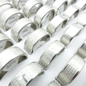 En gros 100 PCs Bague En Acier Inoxydable Anneaux Dieu Jésus Christ Bible Croix Gravée Prière Religion Chrétienne Bijoux Taille 18-22mm