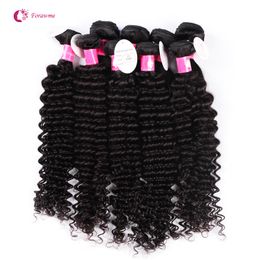 En gros 10 paquets/lot 8A Vierge Brésilienne Vague Profonde Tisse 1B Naturel Noir Vierge Trame de Cheveux Humains Pour Les Femmes