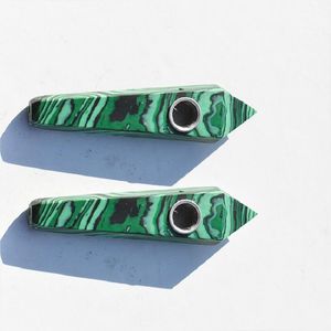 wholesale Pipa para fumar de cuarzo de malaquita verde de 10 cm Pipas de tabaco con punta de varita de piedra de cristal con caja de regalo blanca