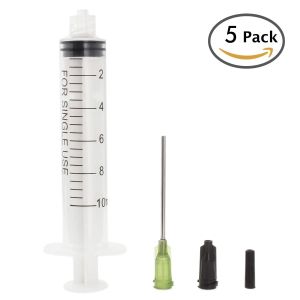 wholesale Jeringas de 10 ml con aguja de punta roma de 14 Ga de 1,5 pulgadas y tapas de almacenamiento: ideales para aplicador de pegamento y dosificación de aceite (paquete de 5) LL