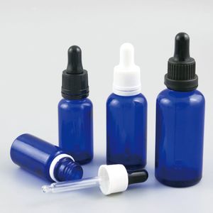 Venta al por mayor 10 Uds 5ml 15ml 20ml 30ml 50ml botella cuentagotas de pipeta de suero de vidrio azul viales de aceite esencial contenedor de cosméticos