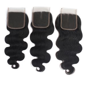 Venta al por mayor 10 unids/lote 3 partes cierres de encaje cabello 1B 130% 4*4 pulgadas brasileño virgen cuerpo humano onda superior cierres piezas para mujeres negras