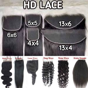 Vente en gros 10 pièces/lot HD Transparent dentelle fermeture droite cheveux humains 13*4 4*4 5*5 13*6 pouces lacets haut fermetures frontale 10 