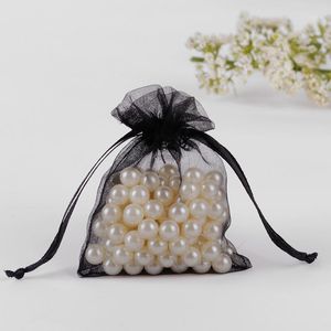 Venta al por mayor- 10x15cm Bolsa de organza transparente negra Bolsas de embalaje pequeñas para joyería Regalos promocionales Bolsa personalizada 100pcs