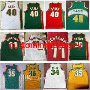 Venta al por mayor 11 Detlef Schrempf Verde Blanco Rojo 20 El guante Gary Payton 40 Reign Man Shawn Kemp 34 Ray Allen Kevin 35 Camisa Durant cosida S-XXL