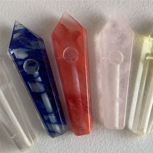 Vente en gros 11 cm Moderne Personnalisé Fumer Pipes Naturel Améthyste CRISTAL Quartz Pipe À Tabac Baguette Guérison HandPipes