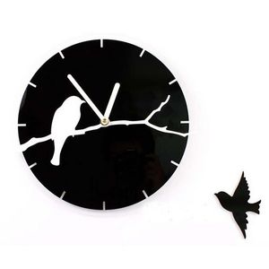 Vente en gros - 12 '' Horloge murale acrylique 3D d'oiseaux de branche d'arbre silencieux de quartz pour la décoration de salon