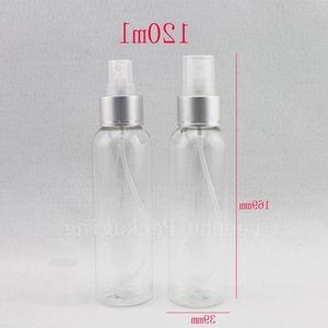 En gros 120 ml transparent rond cosmétique flacon pulvérisateur en plastique 120cc buse de pulvérisation en aluminium fine brume pompe bouteilles conteneurs Lxhsb