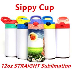 ¡Venta al por mayor! 12oz RECTO Sippy Cups Sublimación Niños Tazas Botellas de agua de acero inoxidable Doble aislamiento Vasos de leche para beber al vacío A12