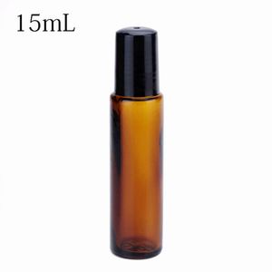 Gros 15ml Ambre Verre Rouleau Sur Bouteille De Parfum Vide Pour Huile Essentielle Avec Bille En Acier Inoxydable Et Or Argent Noir Caps