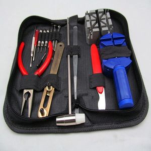 Kits de herramientas de reparación al por mayor- 16 unids Un conjunto de herramientas de reloj Zip Titular de la caja Abridor Removedor Llave Destornilladores Accesorios de relojero1