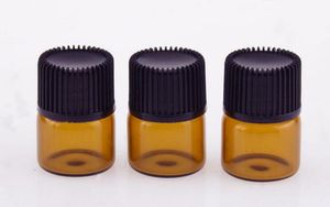 Venta al por mayor 1ML ámbar Mini botella de aceite esencial de vidrio pequeño frasco de muestra vacío envase cosmético