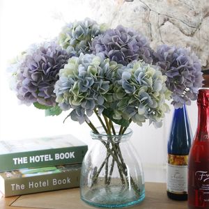 Flor de hortensia artificial con varilla de flores, accesorio de seda artesanal para decoración de fiesta, hogar y boda, 5 colores