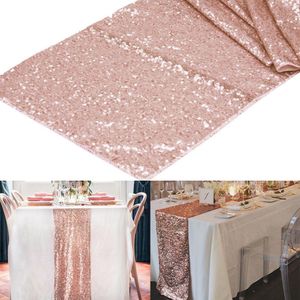 wholesale 1 unids 12 x108 camino de mesa de lentejuelas champán oro rosa 30x275 cm brillante decoración del banquete de boda fiesta evento bling decoración de la mesa