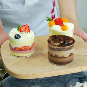wholesale 200ML rondes boîtes d'emballage de crème glacée aux fruits transparents mini tasses à dessert mousse gâteau salade conteneur fournitures de fête 5pcs