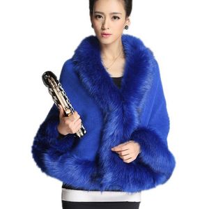 Gros-2015 Mode Femmes V Cou Fausse Fourrure Poncho Manteau Pleine Manches Chauve-Souris Lâche Hiver Dames Élégant Outwear Solide Couleur Femmes