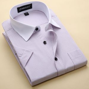 Al por mayor-Recién llegado de la marca Camisas a rayas de los hombres Casual Social Business Camisa formal Camisa de vestir de manga corta de alta calidad para hombres