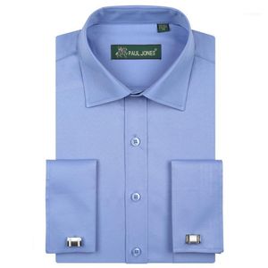 Camisas de vestir para hombres Venta al por mayor-2021 Camisa de esmoquin para hombres de moda con puños franceses Clásico de manga larga de color sólido para hombres (Cufflinks11