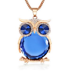 Gros-2016 nouvelle déclaration de mode hibou cristal colliers pendentifs pour femmes comme cadeau, or argent chaîne longue bijoux, collier femme